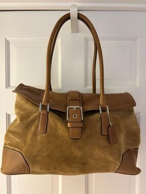 Coach Leather-Trim Suede Shoulder Bag